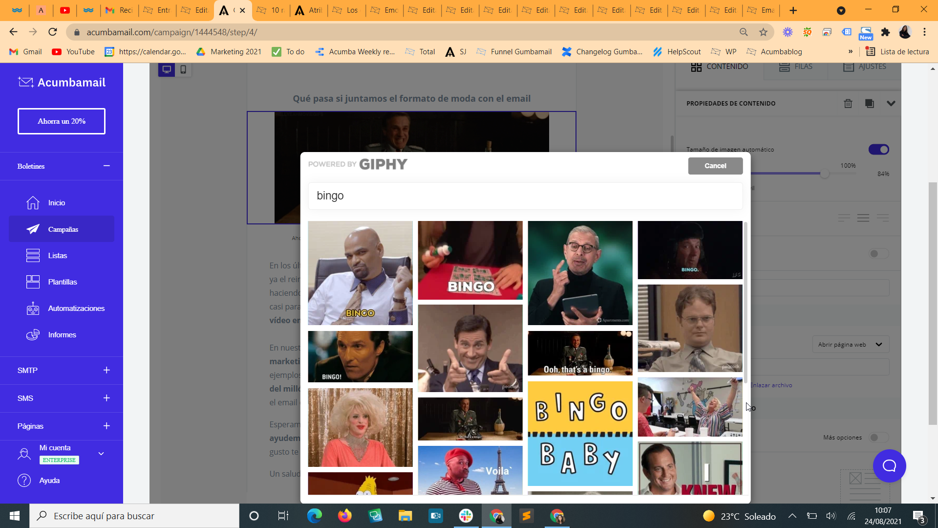 Insertar un GIF de Giphy en un email