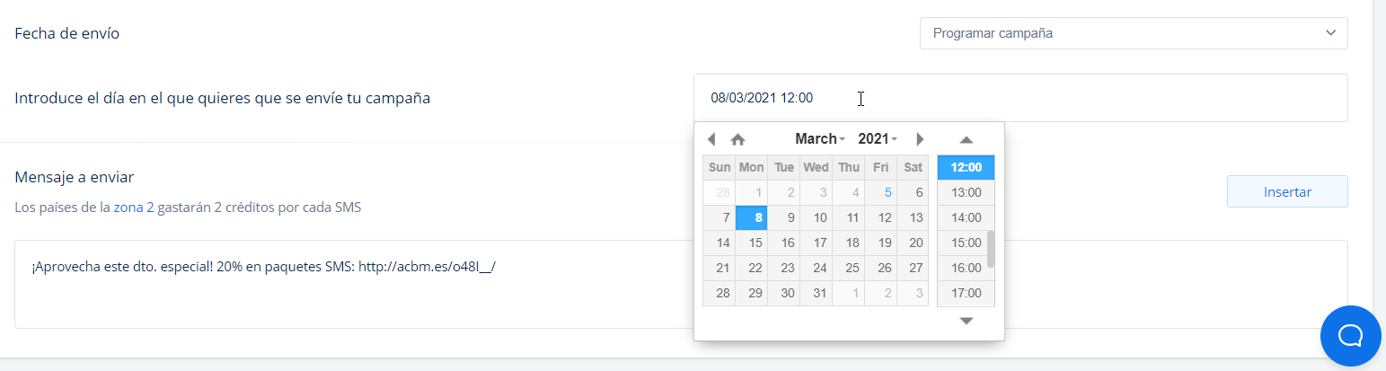 programar campaña sms