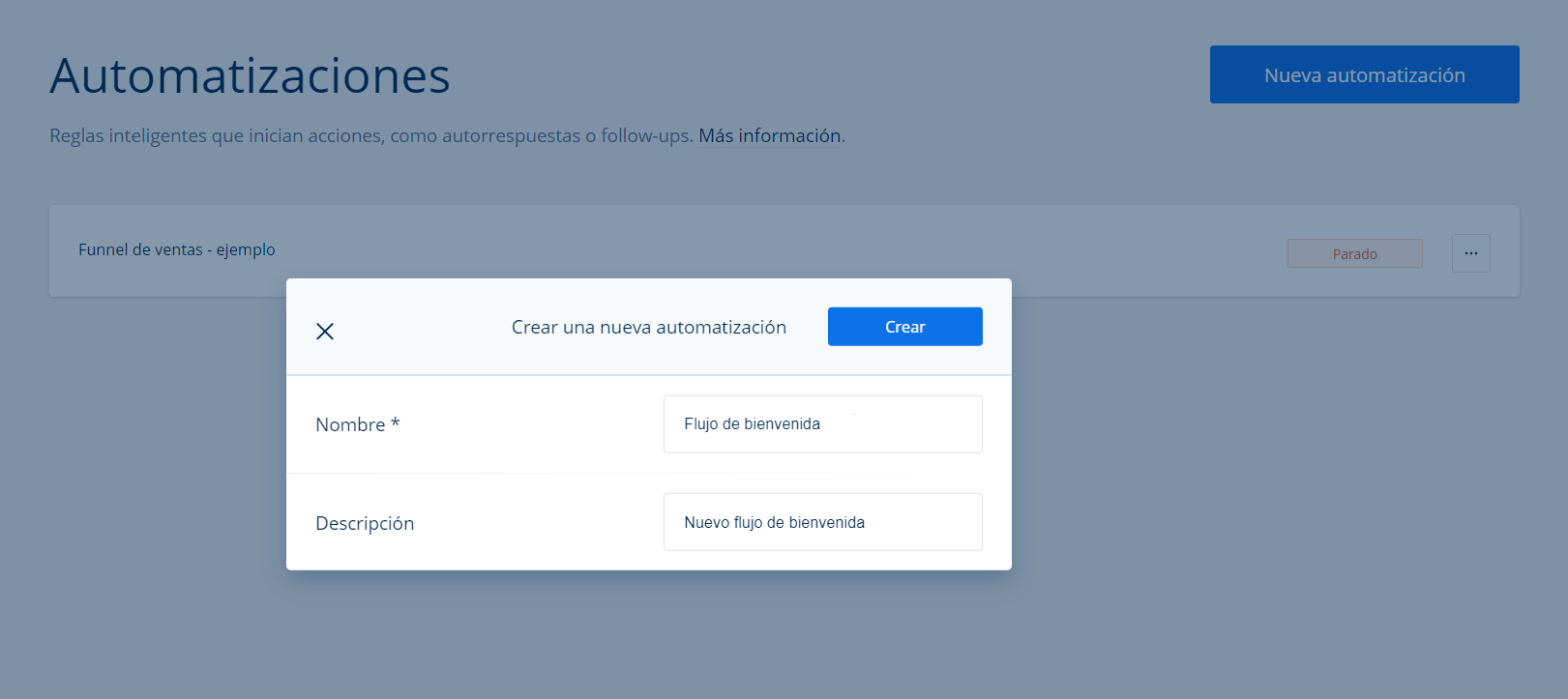 crear automatización de email paso 1