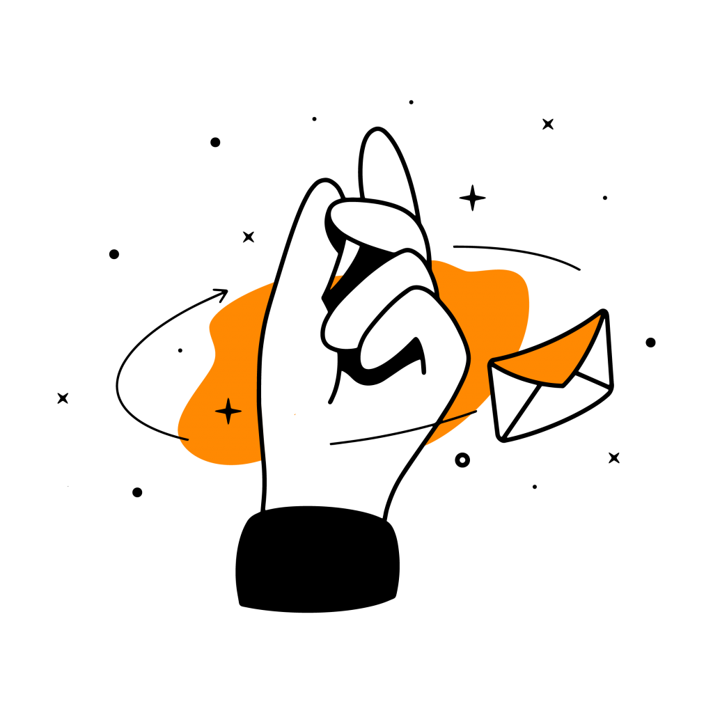 ilustración de mano chasqueando los dedos con un email alrededor