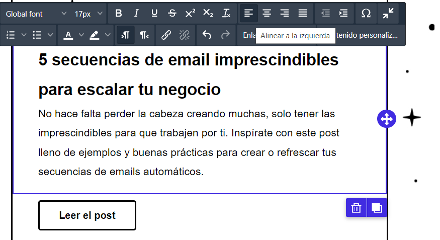 texto alineado a la izquierda en un email