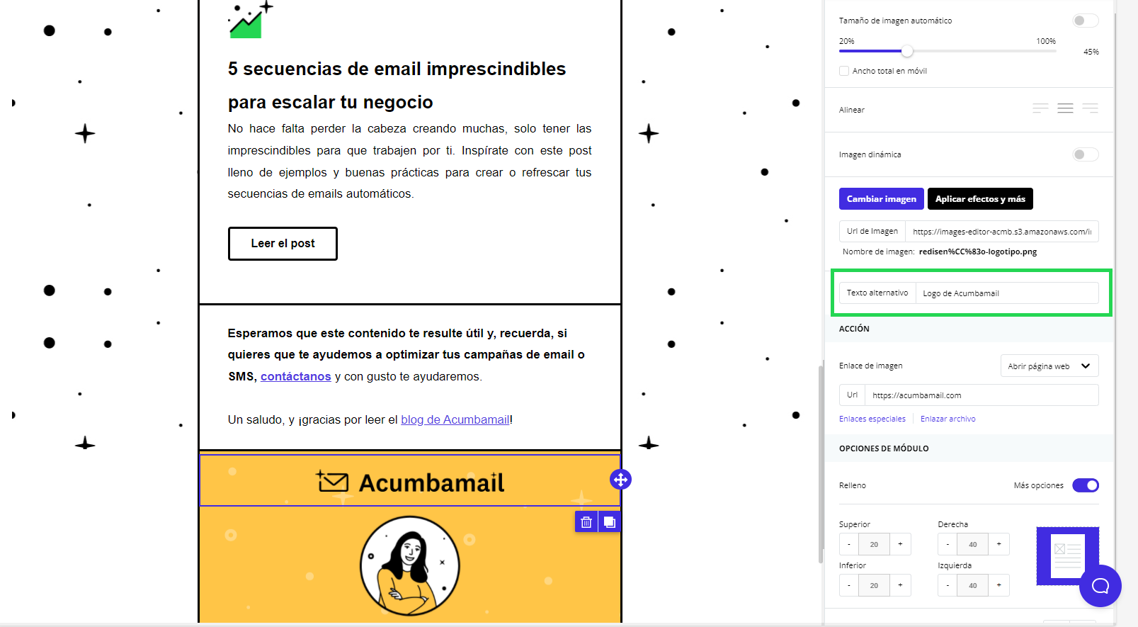 Ejemplo de imagen con atributo alt en un email