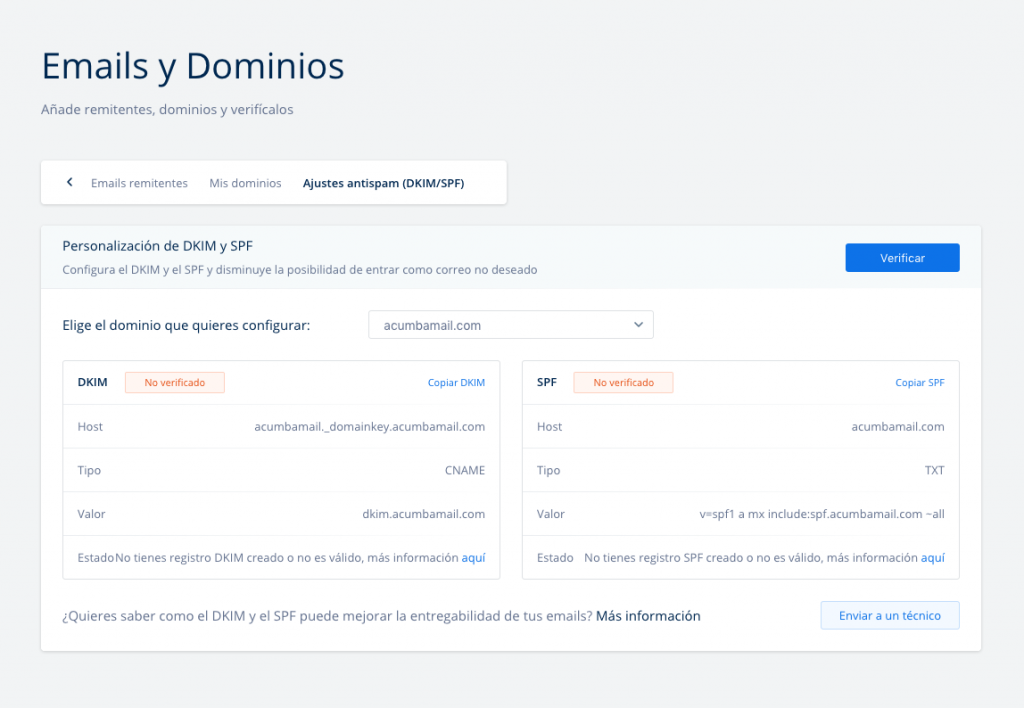 Configuración de DKIM y SPF en Acumbamail