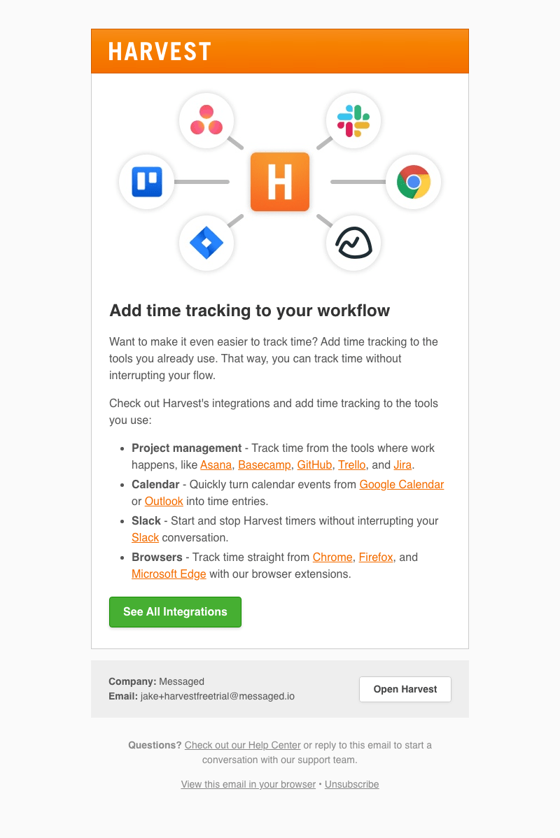 harvest email saas