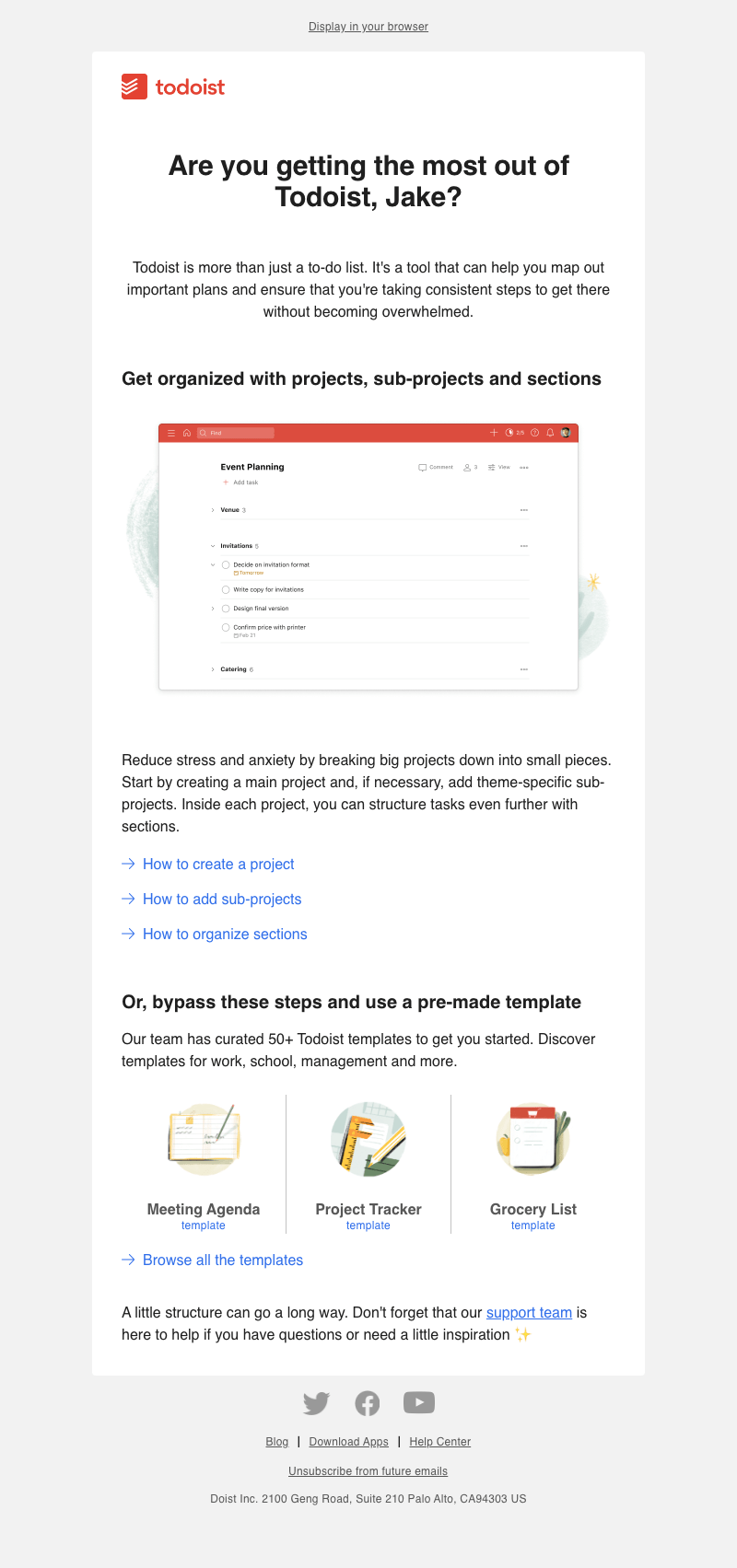 welcome email todoist