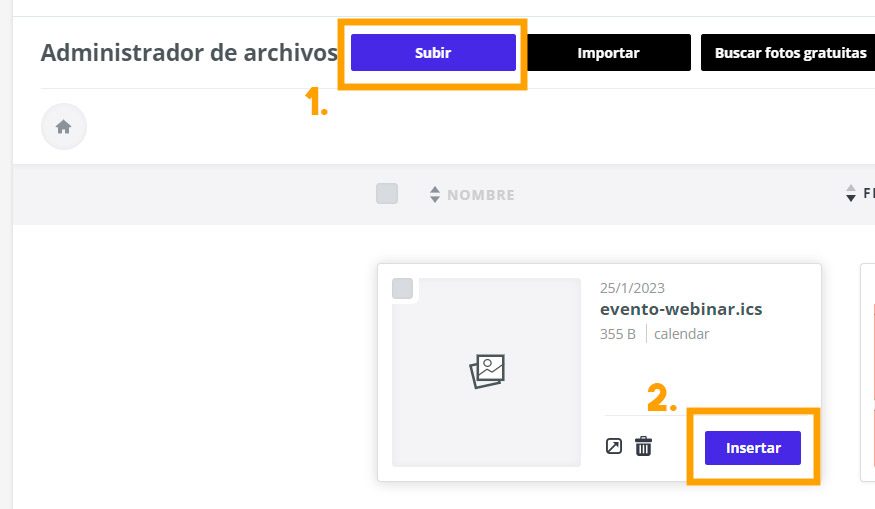 subir fichero ics