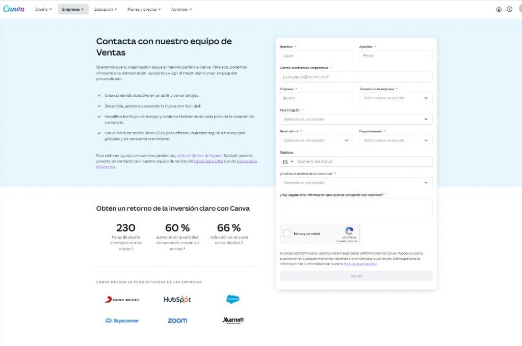 ejemplos de formularios de contacto