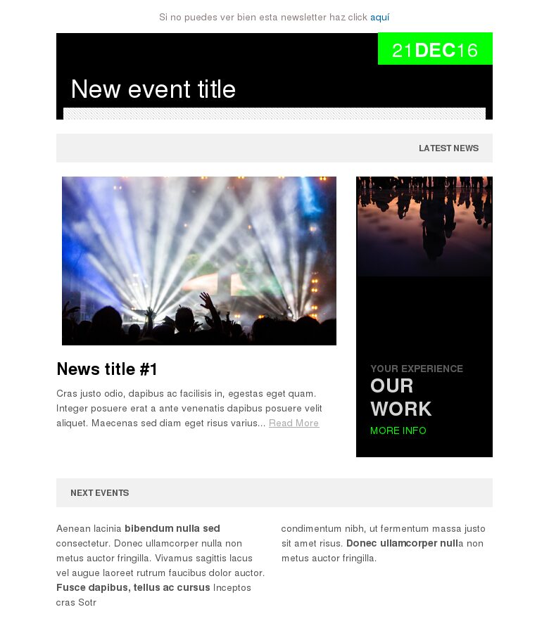 Template email marketing Concierto corta
