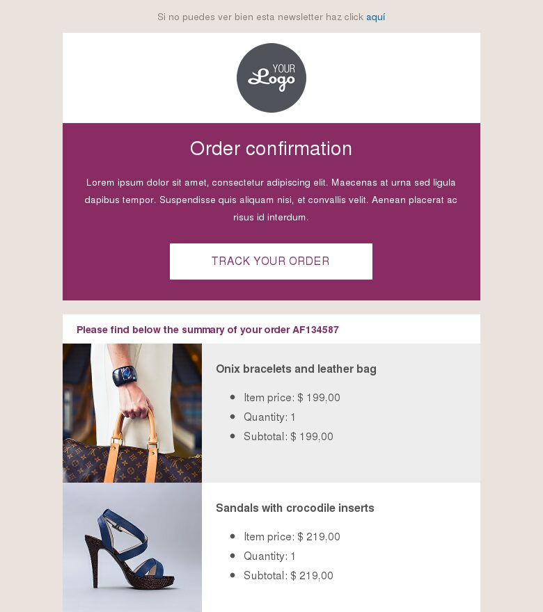 Email marketing template Pedido