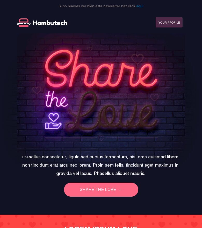 Template email marketing San Valentín neón