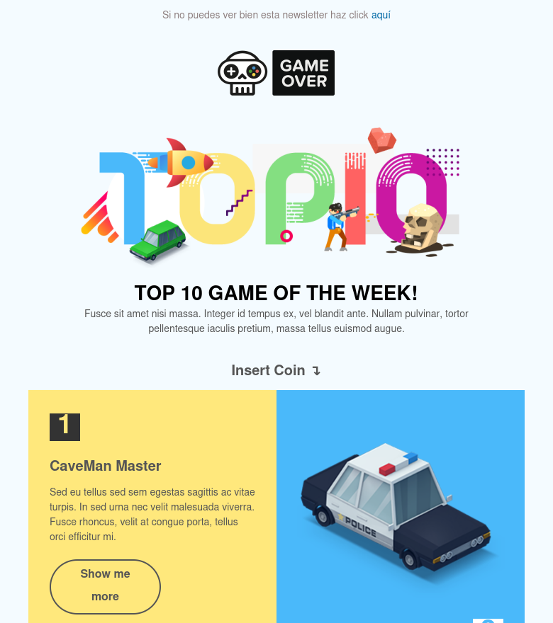 E-Mail-Marketing-Vorlage Videojuegos lista