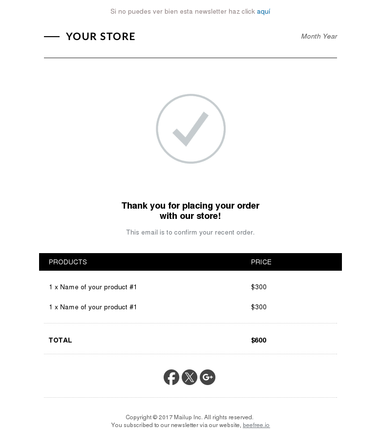 Plantilla email marketing Confirmación pedido
