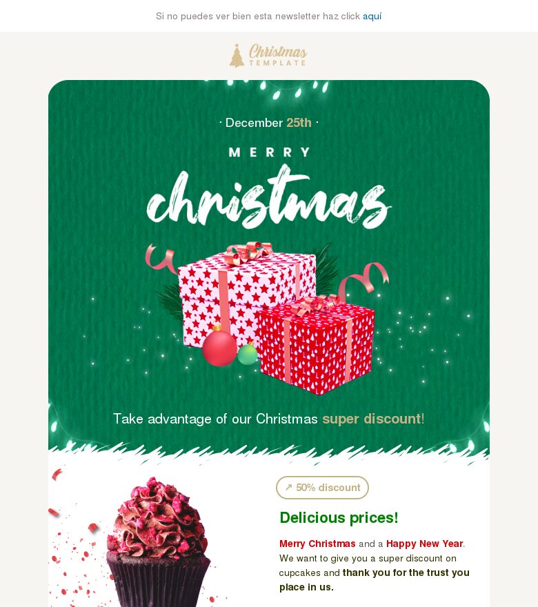 Template email marketing Navidad cupcakes