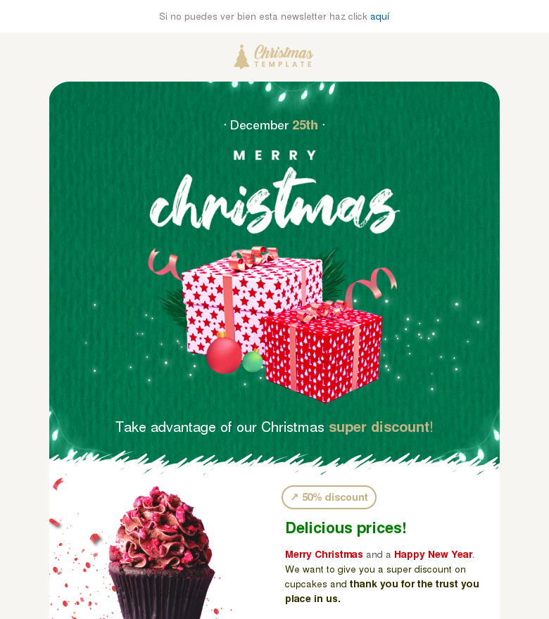 Plantilla email marketing Navidad cupcakes