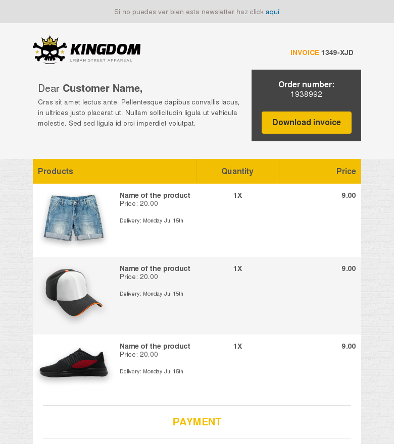 Plantilla email marketing Factura