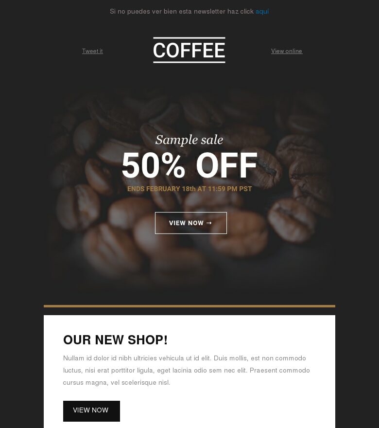 Template email marketing Cafetería