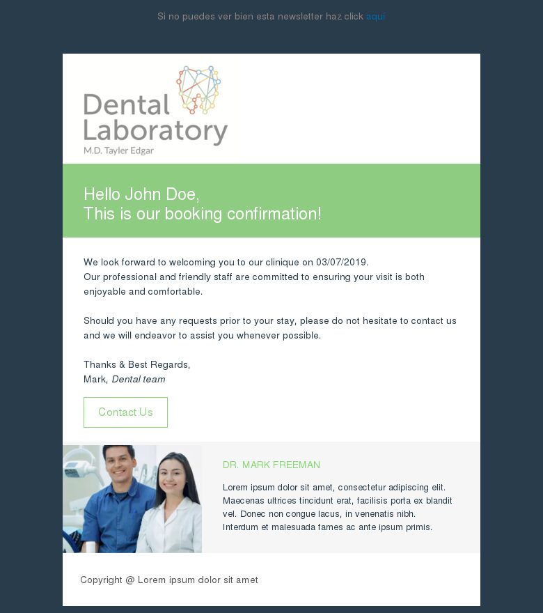 Template email marketing Clínica dental