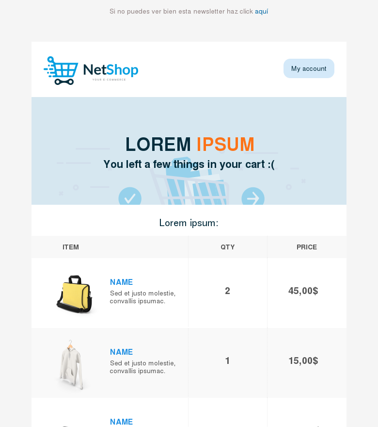 Plantilla email marketing Carrito abandonado