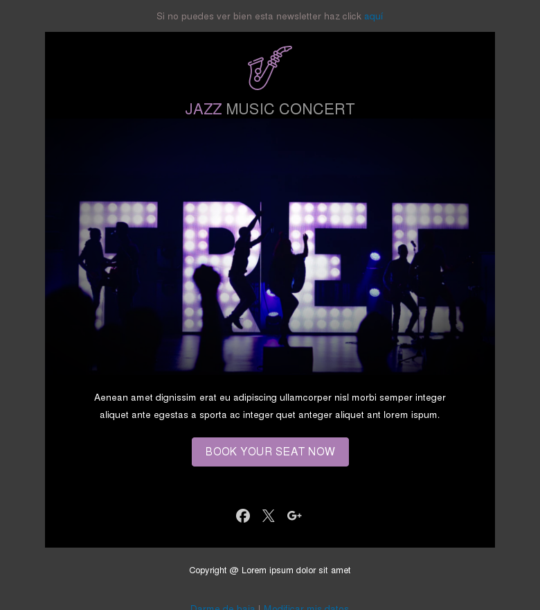 Plantilla email marketing Concierto jazz
