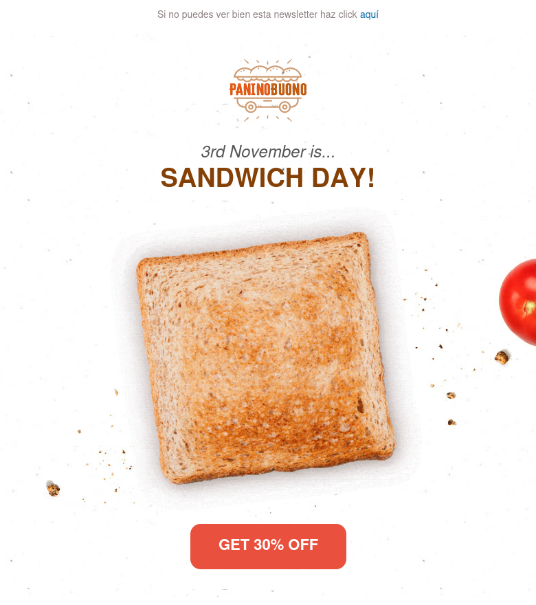 Template email marketing Sandwich