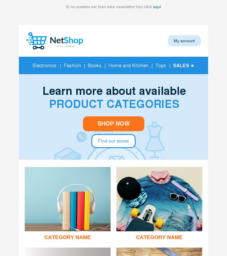 Template email marketing Tienda categorías
