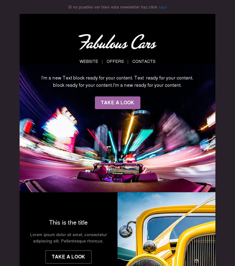 Email marketing template Coches fabulosos