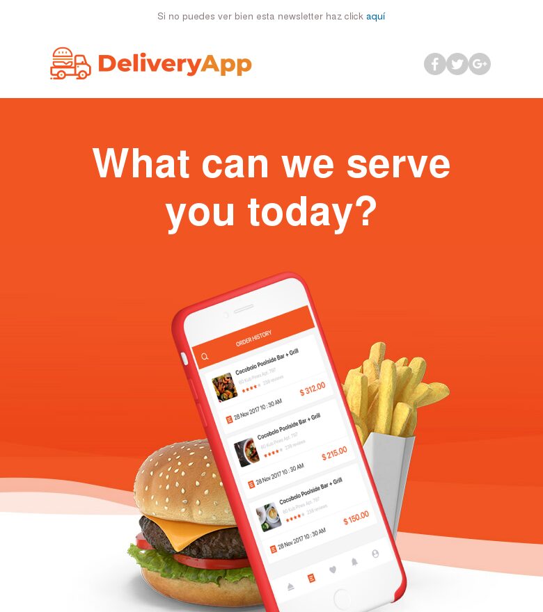 Email marketing template App de comida
