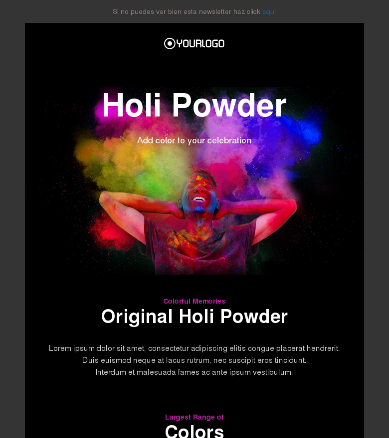 Plantilla email marketing Holi festival sale