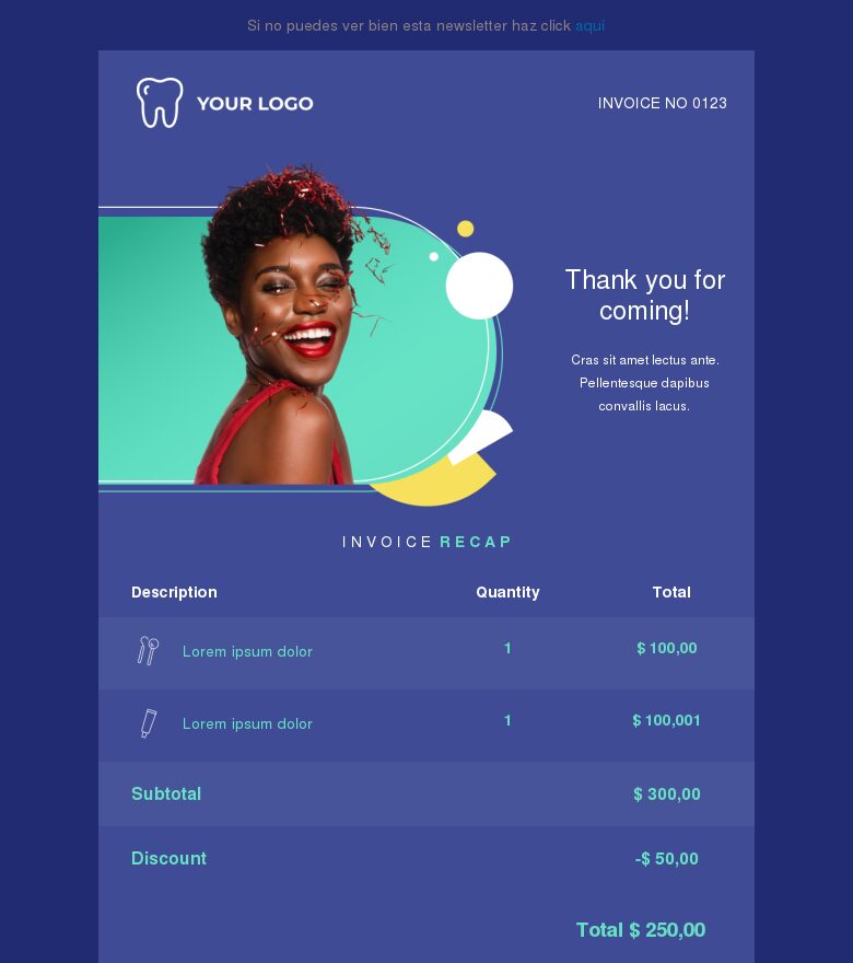 Template email marketing Factura de clínica dental