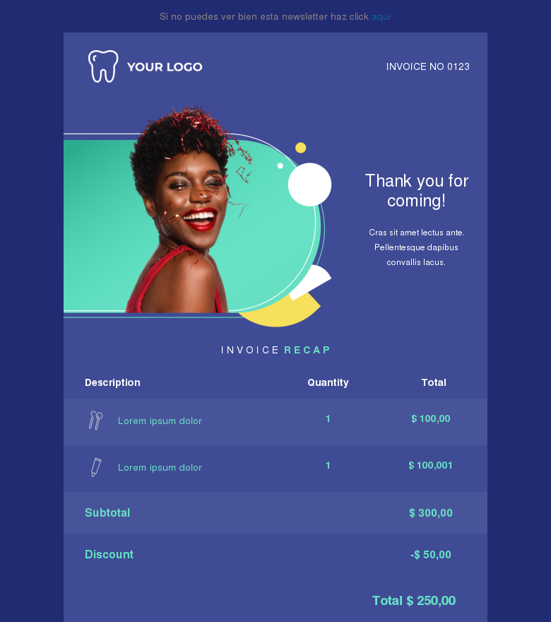 Plantilla email marketing Dental care invoice