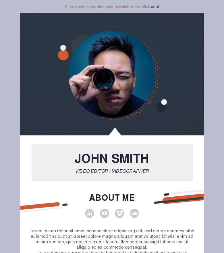 Email marketing template Currículum de editor de vídeo