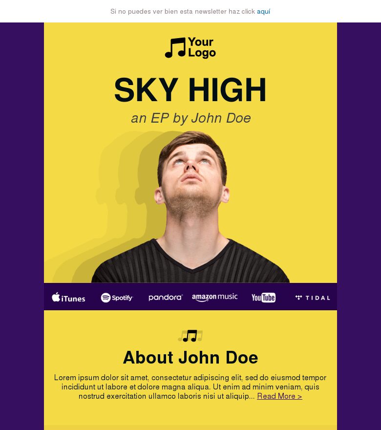 Template email marketing Música nueva cada día