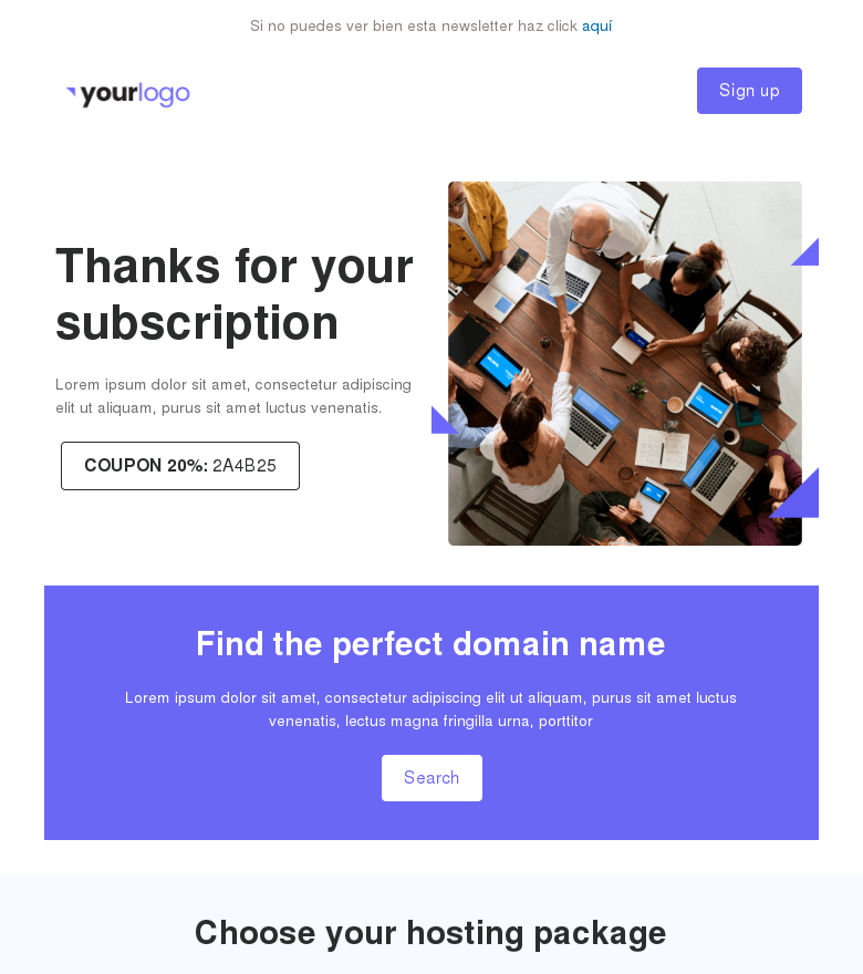 Plantilla email marketing Thanks for your subscription