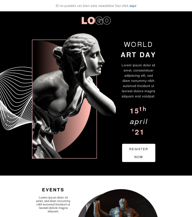 Template email marketing Día Mundial del Arte