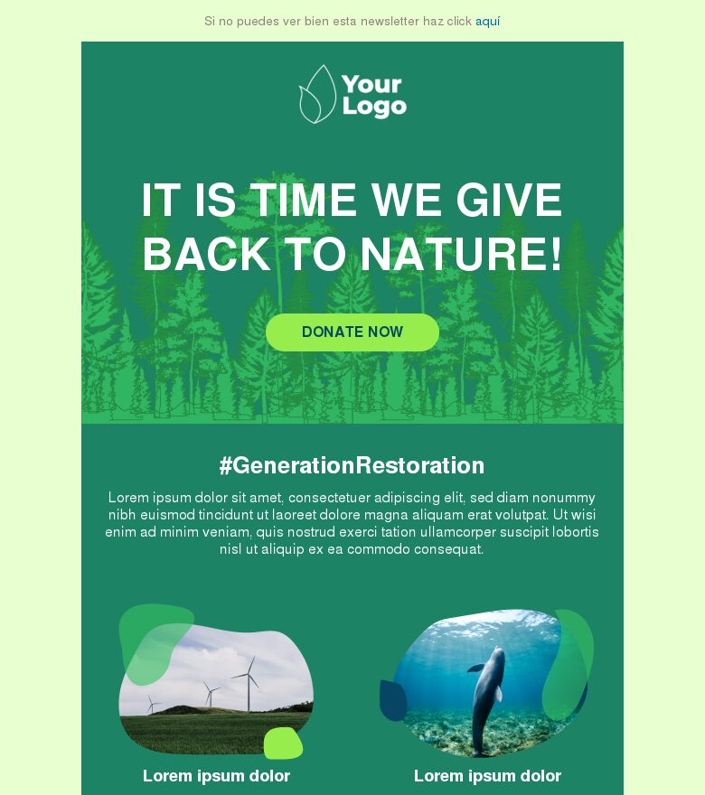 Template email marketing Recaudación por el Día del Medio Ambiente