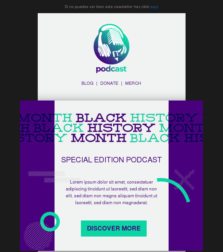 Plantilla email marketing Black history month special edition podcast