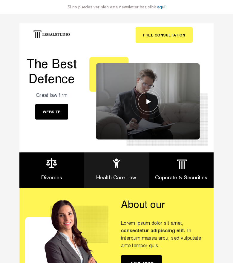 Plantilla email marketing Legal studio minimal