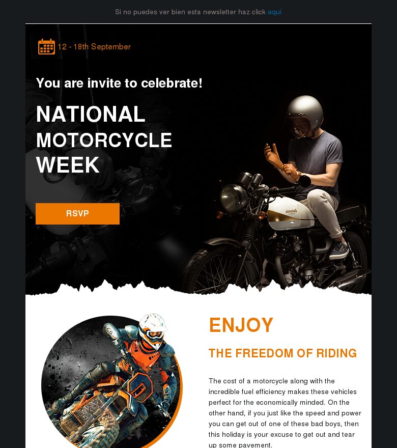 Template email marketing Semana nacional de la motocicleta