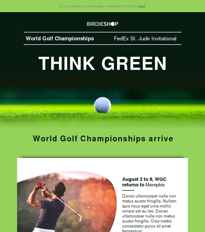 Template email marketing Campeonato mundial de golf