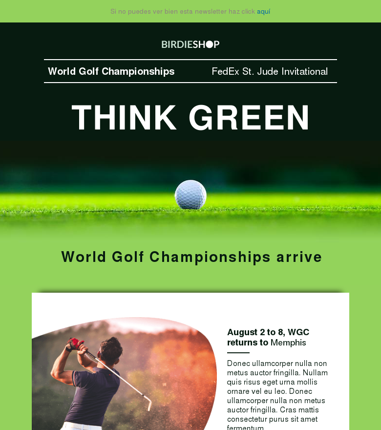 Plantilla email marketing World golf championship