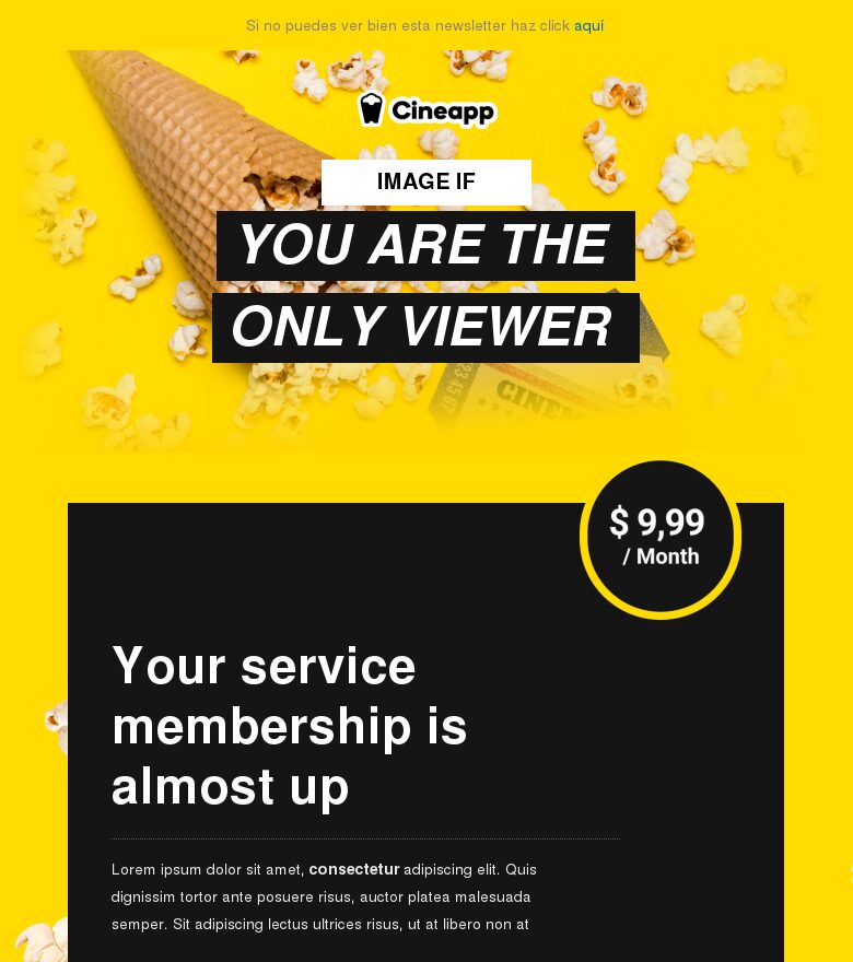 Template email marketing Renueva tu membresía de la app