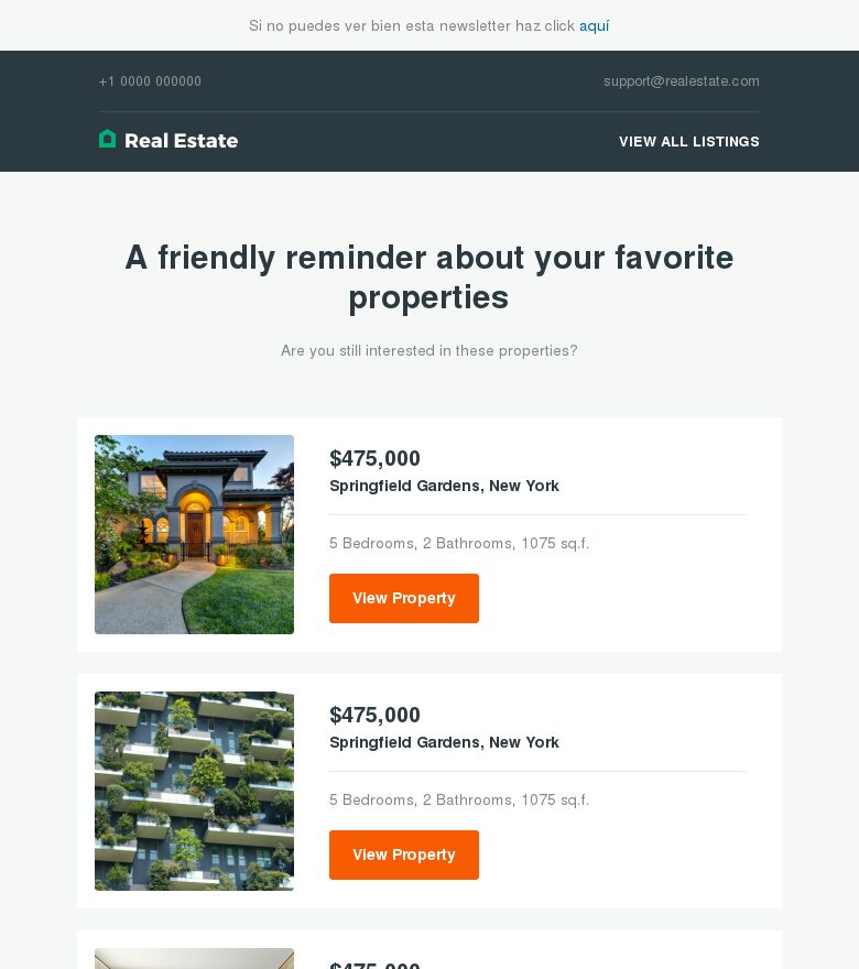 Template email marketing Listados