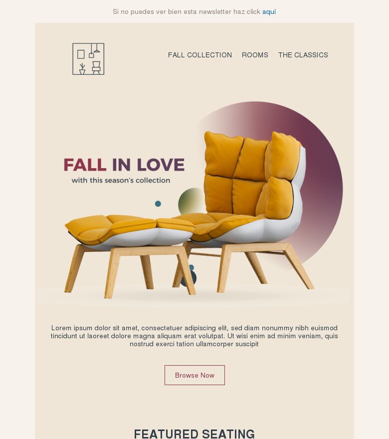 Email marketing template Enamórate de la colección de esta temporada