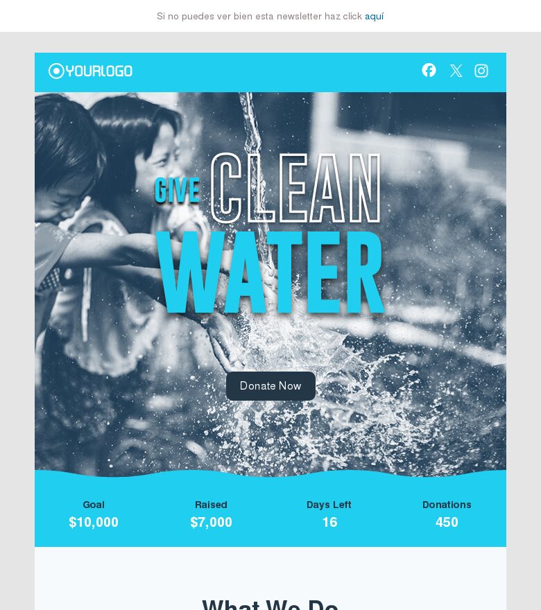 Email marketing template Recaudación por el Día Mundial del Agua