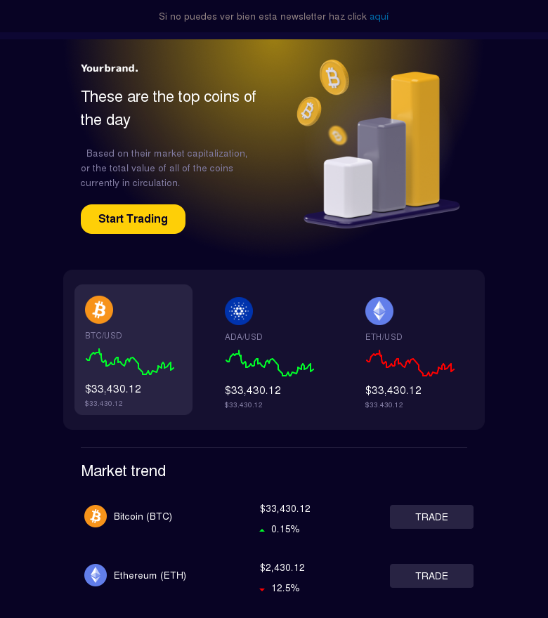 Plantilla email marketing Top coins of the day