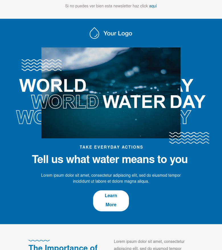 Email marketing template Tell us what water means to you
