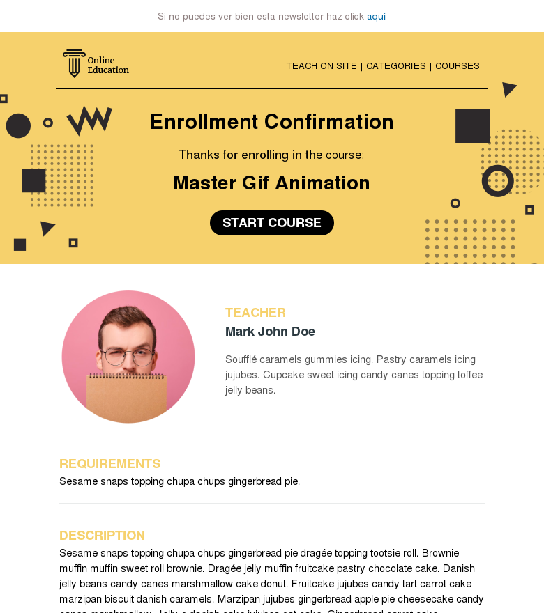 Plantilla email marketing Enrollment confirmation