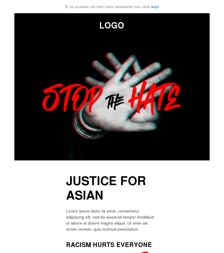Plantilla email marketing Justice for asian