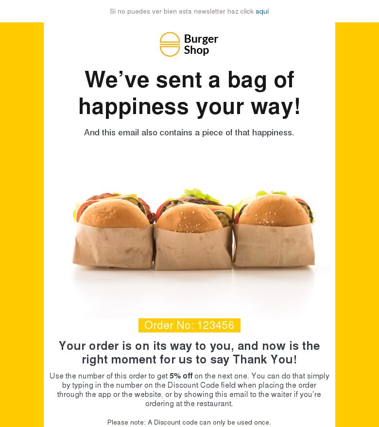 Email marketing template Gracias por tu pedido