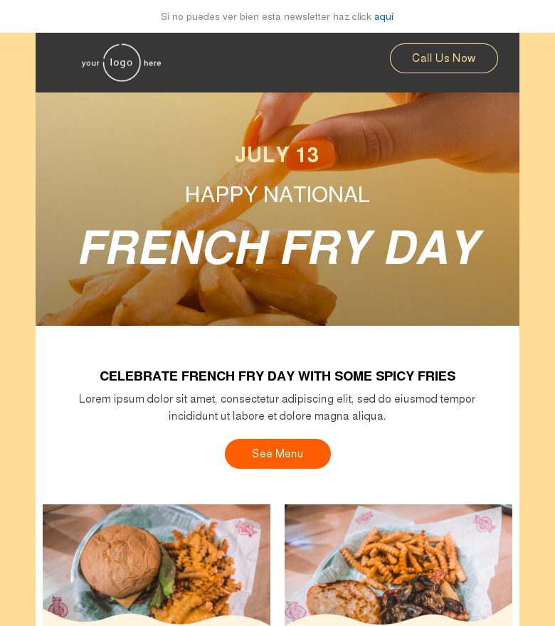 Template email marketing Día nacional de las patatas fritas